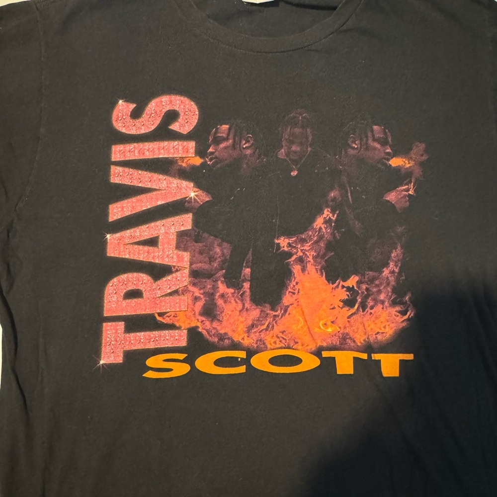 Travis Scott Black Tee with Orange Flames